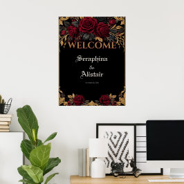 Elegant Donker Gotisch Trouw Welkom Bord Poster