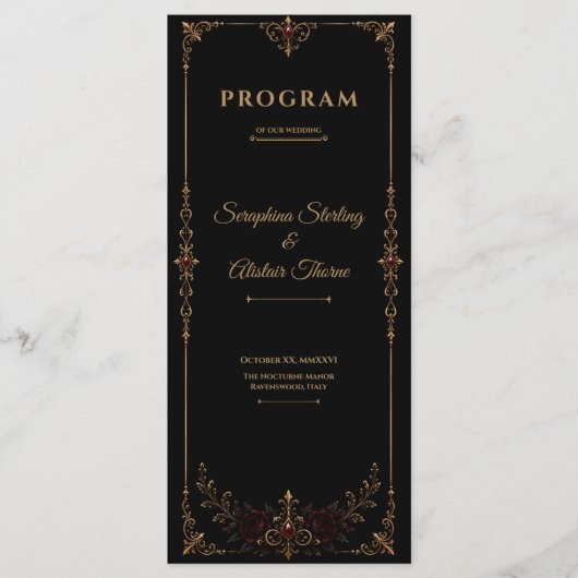 Elegant Donker Gotisch Trouwprogramma Programmakaart (Voorkant)