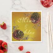 Elegant Donker Herfst Roos Monogram Goud Papier Se Servet (Insitu)