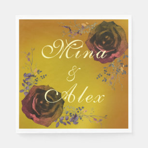 Elegant Donker Herfst Roos Monogram Goud Papier Se Servet