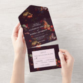 Elegant  donker humeurig bloemenbruiloft all in one uitnodiging (Afscheurbaar)