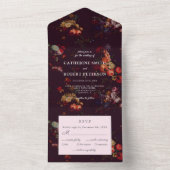 Elegant  donker humeurig bloemenbruiloft all in one uitnodiging (Binnen)