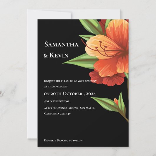 Elegant donker humeurig Sinaasappel bloemenbruilof Kaart (Voorkant)