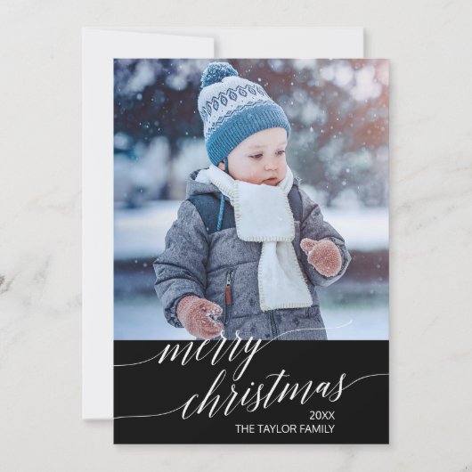 Elegant donker kalligrafie jaar in Review foto Feestdagenkaart (Voorkant)