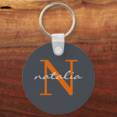 Elegant donker leisteen met Sinaasappel monogram Sleutelhanger (Achterkant)