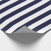 Elegant donker marineblauw en wit gestreept patroo cadeaupapier (Hoek)