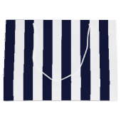 Elegant donker marineblauw en wit gestreept patroo groot cadeauzakje (Voorkant)