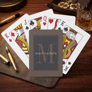 Elegant Donker Minimalistisch Modern Monogram Pokerkaarten
