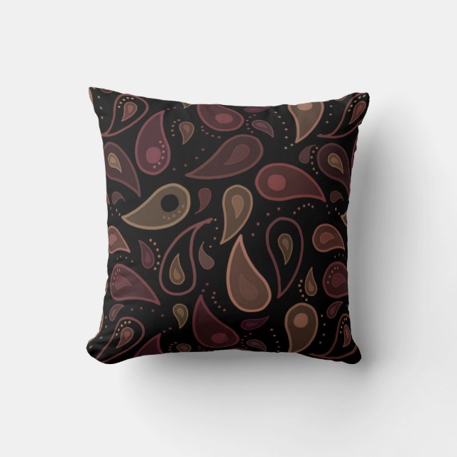 Elegant Donker Modern Paisley Patroon Kussen (Voorkant)