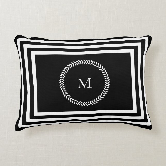 Elegant Donker Monogram Zwart-Wit Accent Kussen (Voorkant)