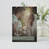 Elegant Donker Mos Groen Foto Banner Bruiloft Bedankkaart (Staand voorkant)