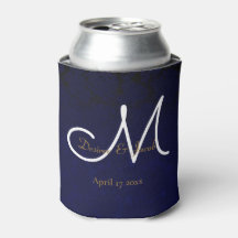 Elegant Donker Navy Blauw Goud Wit Monogram Bloeme