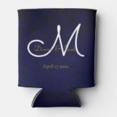 Elegant Donker Navy Blauw Goud Wit Monogram Bloeme Blikjeskoeler (Voorkant)