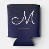 Elegant Donker Navy Blauw Goud Wit Monogram Bloeme Blikjeskoeler (Achterkant)