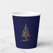 Elegant Donker Navy Blauw & Gouden Kerstboom Noel Papieren Bekers (Voorkant)