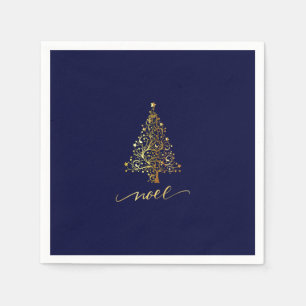 Elegant Donker Navy Blauw & Gouden Kerstboom Noel Servet