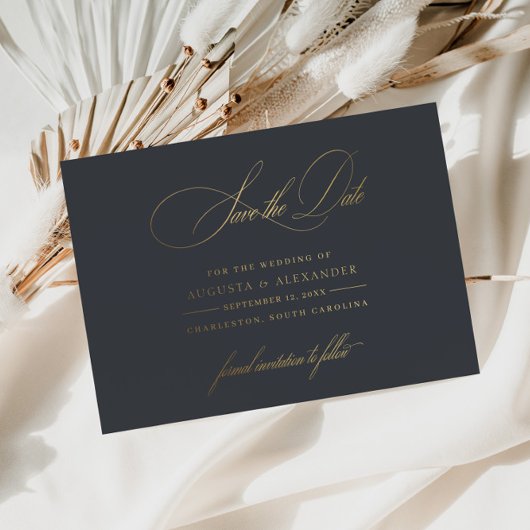 Elegant Donker Navy Grey Save the Date Folie Feestdagen Briefkaart