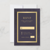 Elegant donker paars goud moderne typografie RSVP kaartje (Voorkant)