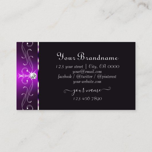 Elegant Donker Paars Witte  Grenzen Monogram Visitekaartje (Achterkant)