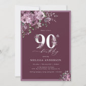 Elegant Donker Paarse Bloemen 90ste Verjaardag Kaart (Voorkant)