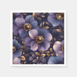 Elegant Donker Paarse Bloemen Patroon Ontwerp Servet
