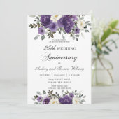 Elegant donker Paarse bloemenbruiloft Jubileum Kaart (Staand voorkant)