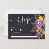 Elegant donker Paarse bloemenbruiloft rsvp monogra (Voorkant)