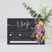 Elegant donker Paarse bloemenbruiloft rsvp monogra (Staand voorkant)