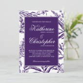 Elegant  Donker Paarse Botanische Bruiloft Kaart (Staand voorkant)
