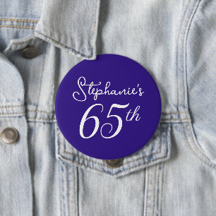 Elegant Donker Paarse Monogram 65e Verjaardagsfees Ronde Button 4,0 Cm