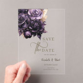 Elegant donker Paarse Rozen Bewaar de datum Acryl Uitnodigingen (Insitu (Draagbaar))