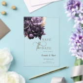 Elegant donker Paarse Rozen Bewaar de datum Acryl Uitnodigingen (Insitu (Huwelijk))