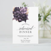 Elegant donker Paarse Rozen repetitie diner Kaart (Staand voorkant)