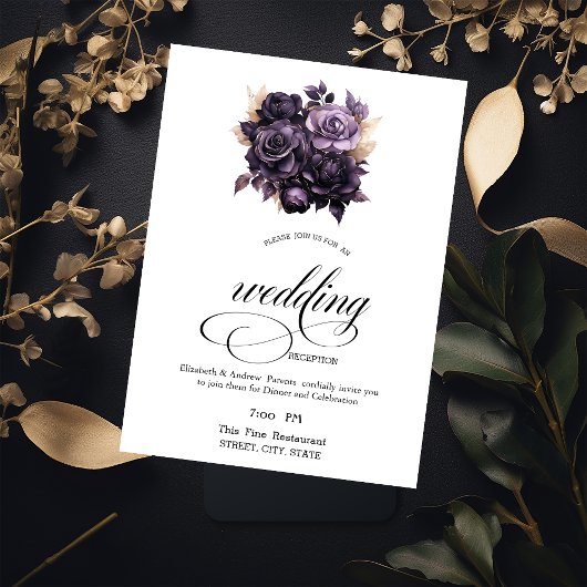 Elegant donker Paarse Rozen repetitie diner Kaart