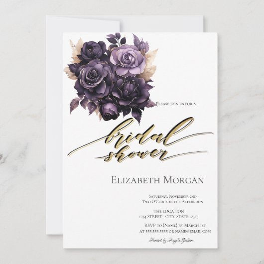 Elegant Donker Paarse Rozen Vrijgezellenfeest Kaart (Voorkant)