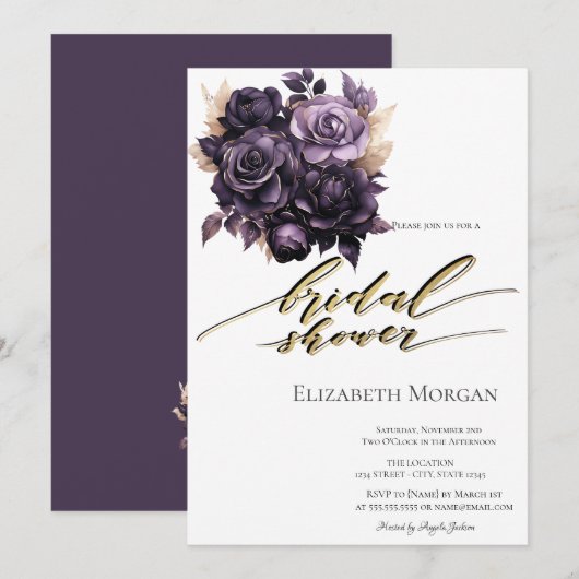 Elegant Donker Paarse Rozen Vrijgezellenfeest Kaart (Voorkant / Achterkant)