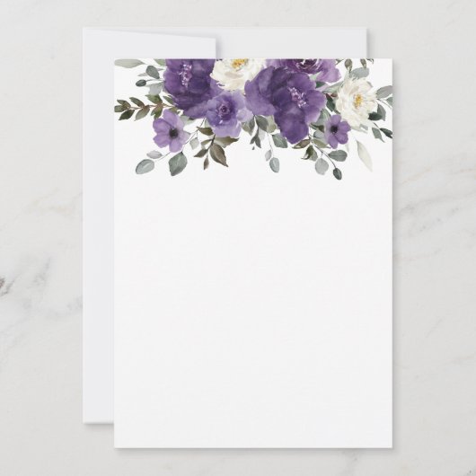 Elegant Donker Paarse Wit Bloemen Groen Bruiloft Kaart (Achterkant)