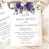 Elegant Donker Paarse Wit Bloemen Groen Bruiloft Kaart
