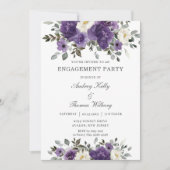 Elegant donker Paarse witte bloemen verlovingsfees Kaart (Voorkant)