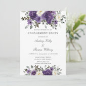 Elegant donker Paarse witte bloemen verlovingsfees Kaart (Staand voorkant)