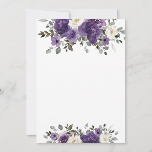 Elegant donker Paarse witte bloemen verlovingsfees Kaart (Achterkant)