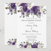 Elegant donker Paarse witte bloemen verlovingsfees Kaart (Voorkant / Achterkant)