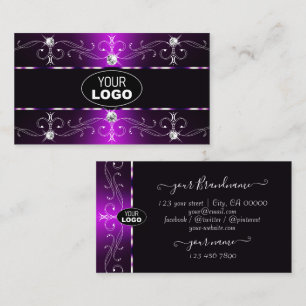 Elegant Donker Paarse Witte  Grenzen met Logo Visitekaartje