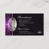 Elegant Donker Paarse Zwart  Borders Logo Foto Visitekaartje (Achterkant)