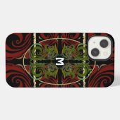 Elegant Donker Patroon Monogram iPhone Hoesje (Achterkant horizontaal)