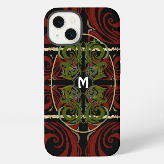 Elegant Donker Patroon Monogram iPhone Hoesje (Achterkant)