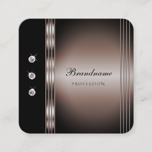 Elegant Donker Roos Goud en Zwart met Strass Vierkante Visitekaartje (Voorkant)