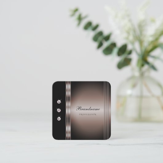 Elegant Donker Roos Goud en Zwart met Strass Vierkante Visitekaartje (Staand voorkant)