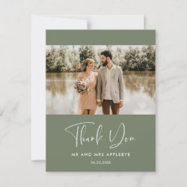 Elegant Donker salie groene trouwfoto Dank u Bedankkaart