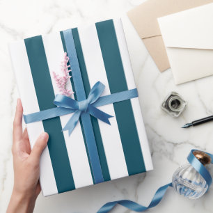 Elegant donker turquoise en wit gestreept patroon cadeaupapier